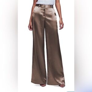 L’Agence Women’s Gavin Wide Leg Satin Pants in Sparrow, Size 10